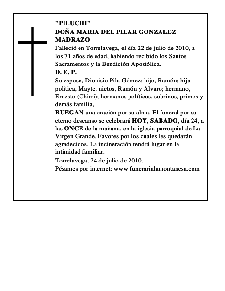 DOÑA MARIA DEL PILAR GONZALEZ MADRAZO