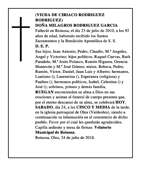 DOÑA MILAGROS RODRIGUEZ GARCIA