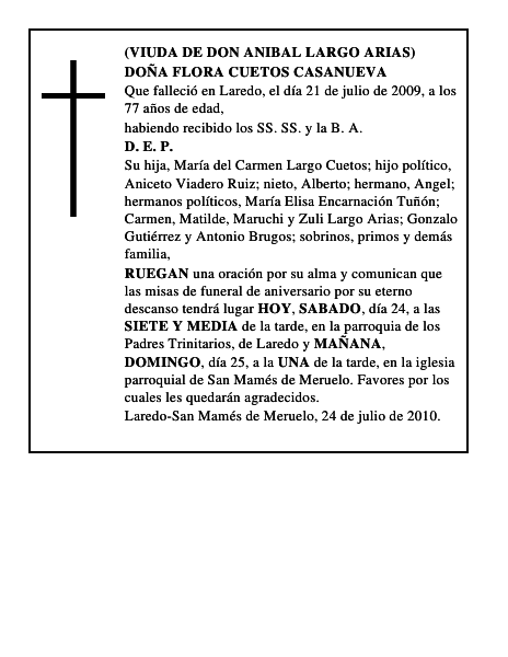 DOÑA FLORA CUETOS CASANUEVA