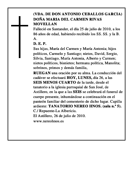 DOÑA MARIA DEL CARMEN RIVAS MOVELLAN