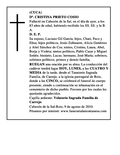 Dª. CRISTINA PRIETO COSIO