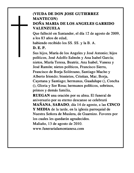 DOÑA MARIA DE LOS ANGELES GARRIDO VALENZUELA