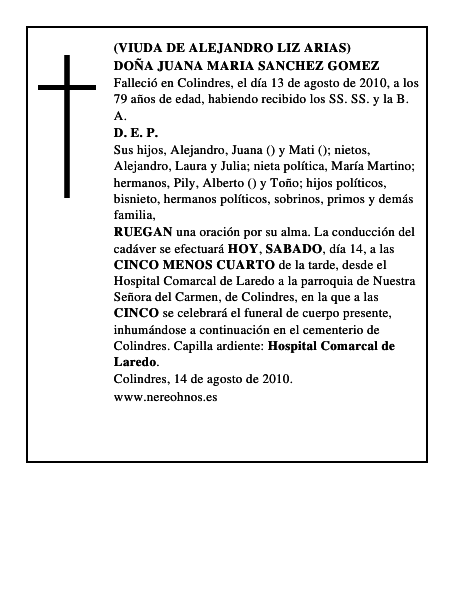 DOÑA JUANA MARIA SANCHEZ GOMEZ