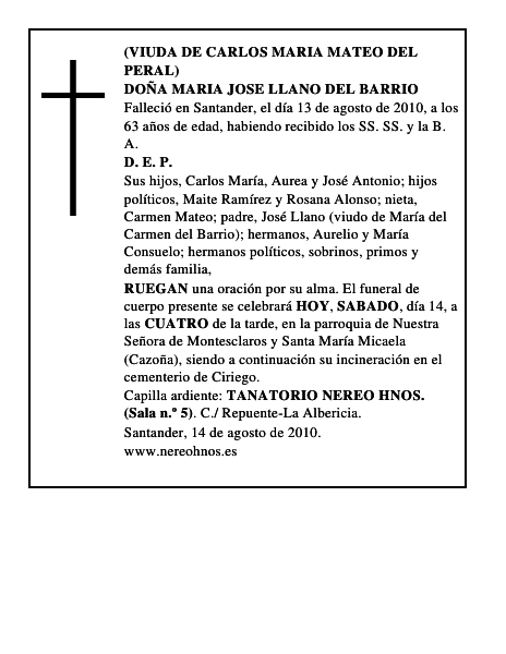 DOÑA MARIA JOSE LLANO DEL BARRIO