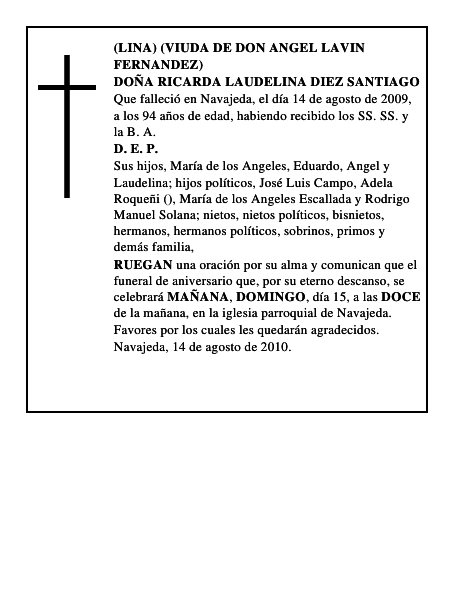 DOÑA RICARDA LAUDELINA DIEZ SANTIAGO