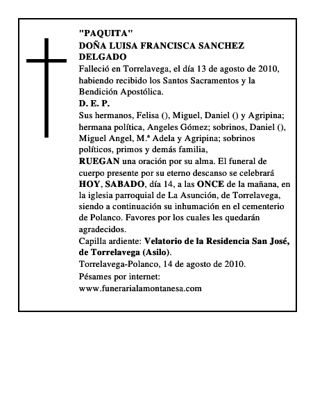 DOÑA LUISA FRANCISCA SANCHEZ DELGADO