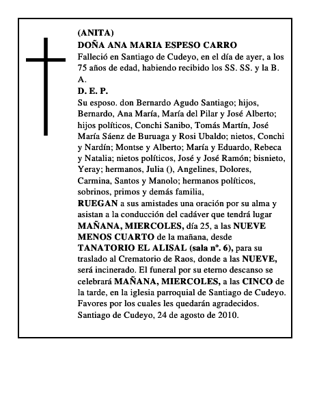 DOÑA ANA MARIA ESPESO CARRO