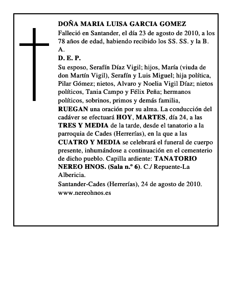 DOÑA MARIA LUISA GARCIA GOMEZ