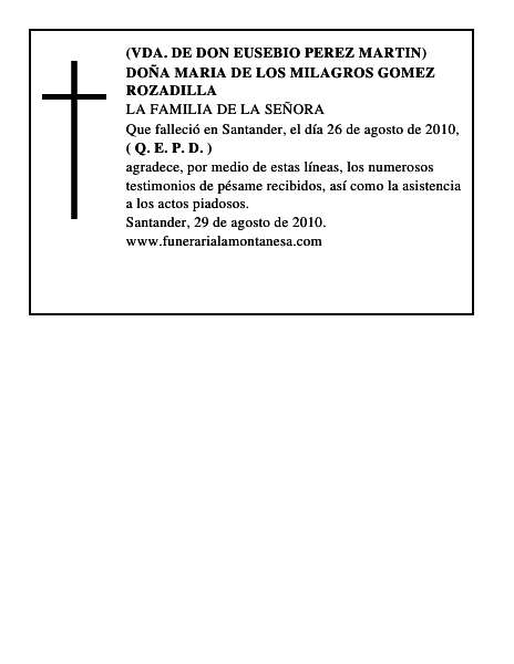 DOÑA MARIA DE LOS MILAGROS GOMEZ ROZADILLA
