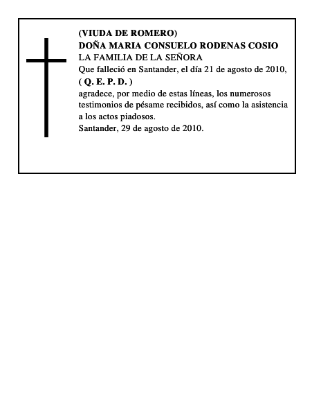 DOÑA MARIA CONSUELO RODENAS COSIO