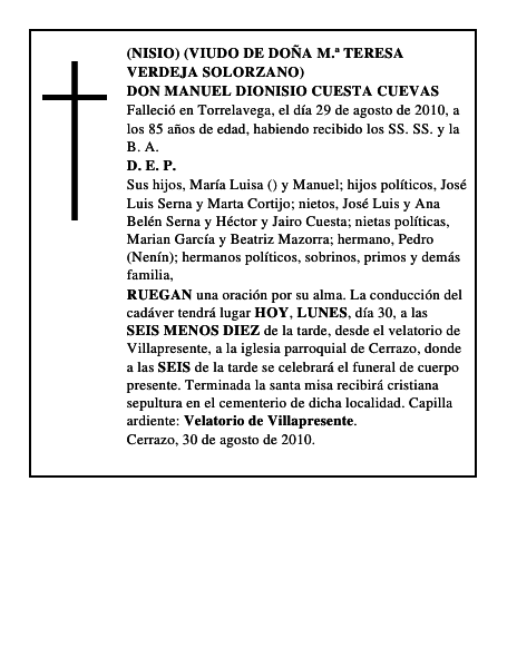 DON MANUEL DIONISIO CUESTA CUEVAS