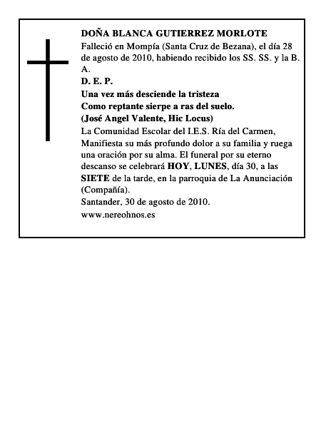 DOÑA BLANCA GUTIERREZ MORLOTE
