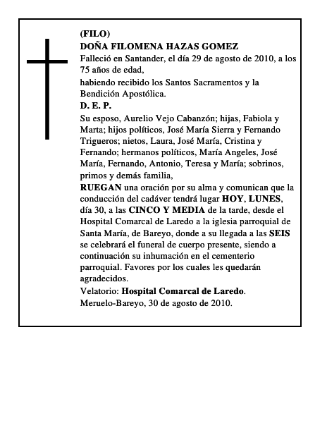 DOÑA FILOMENA HAZAS GOMEZ