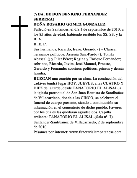 DOÑA ROSARIO GOMEZ GONZALEZ