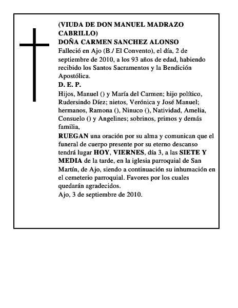 DOÑA CARMEN SANCHEZ ALONSO