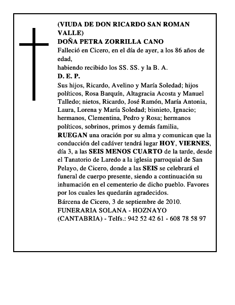 DOÑA PETRA ZORRILLA CANO