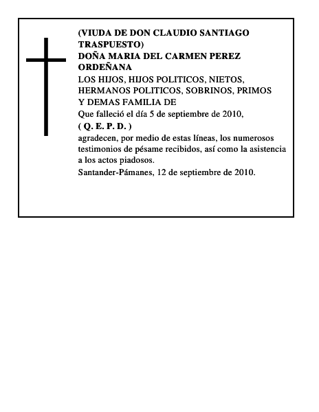 DOÑA MARIA DEL CARMEN PEREZ ORDEÑANA