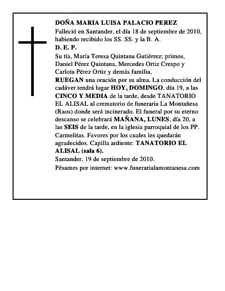 DOÑA MARIA LUISA PALACIO PEREZ