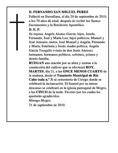 D. FERNANDO SAN MIGUEL PEREZ