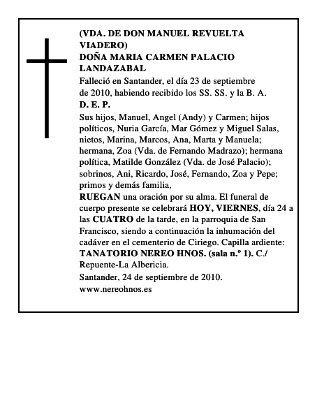 DOÑA MARIA CARMEN PALACIO LANDAZABAL