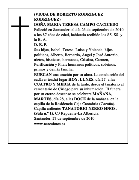DOÑA MARIA TERESA CAMPO CACICEDO