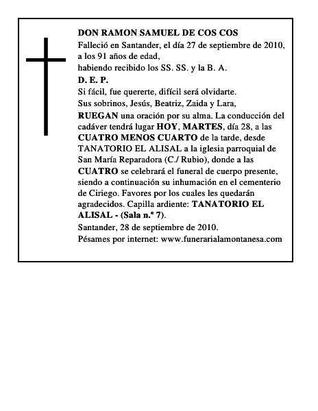 DON RAMON SAMUEL DE COS COS