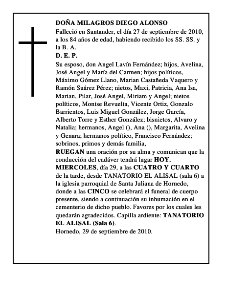 DOÑA MILAGROS DIEGO ALONSO
