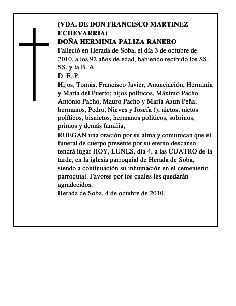 DOÑA HERMINIA PALIZA RANERO