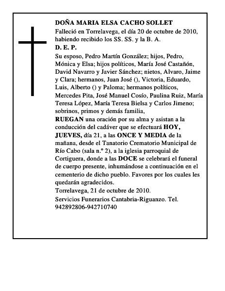 DOÑA MARIA ELSA CACHO SOLLET