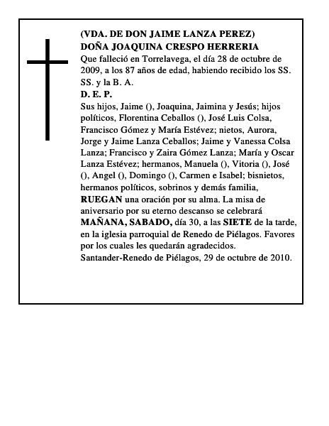 DOÑA JOAQUINA CRESPO HERRERIA