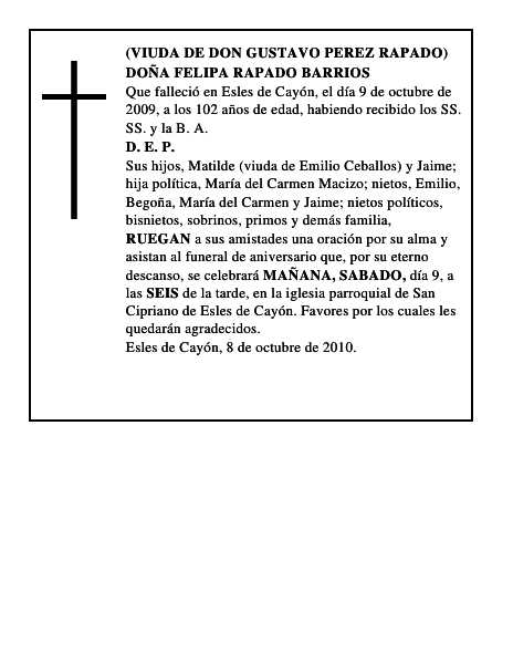 DOÑA FELIPA RAPADO BARRIOS
