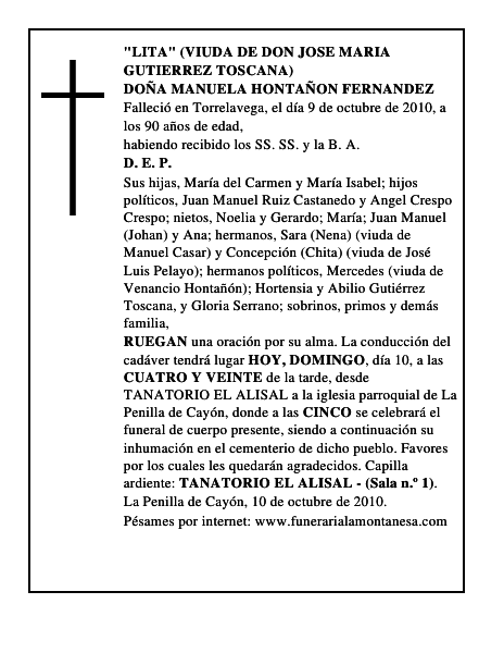DOÑA MANUELA HONTAÑON FERNANDEZ