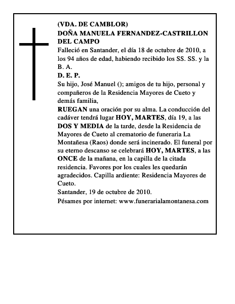 DOÑA MANUELA FERNANDEZ-CASTRILLON DEL CAMPO