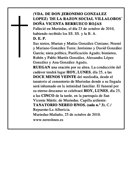DOÑA VICENTA BERRUECO ROJAS