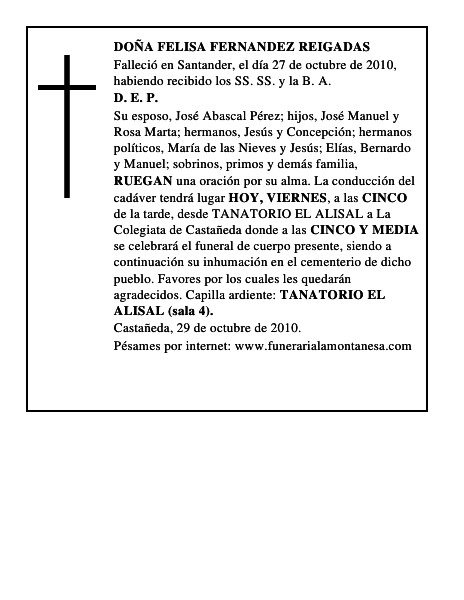 DOÑA FELISA FERNANDEZ REIGADAS