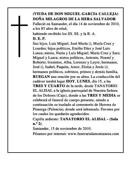 DOÑA MILAGROS DE LA HERA SALVADOR