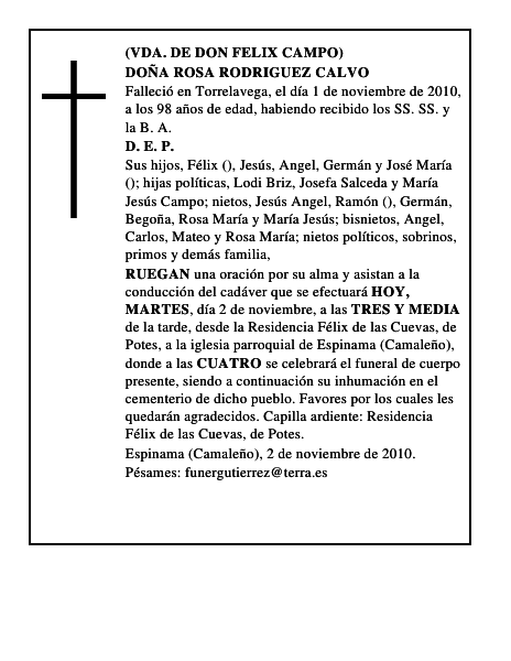 DOÑA ROSA RODRIGUEZ CALVO