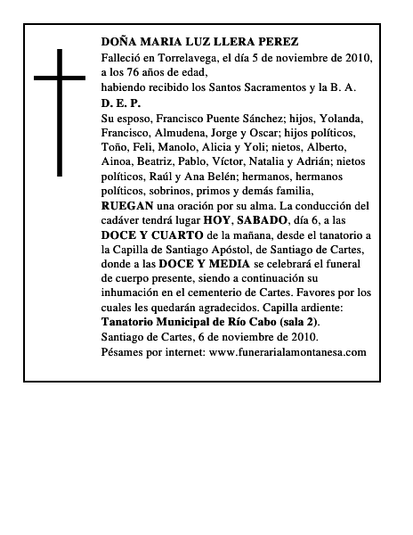DOÑA MARIA LUZ LLERA PEREZ