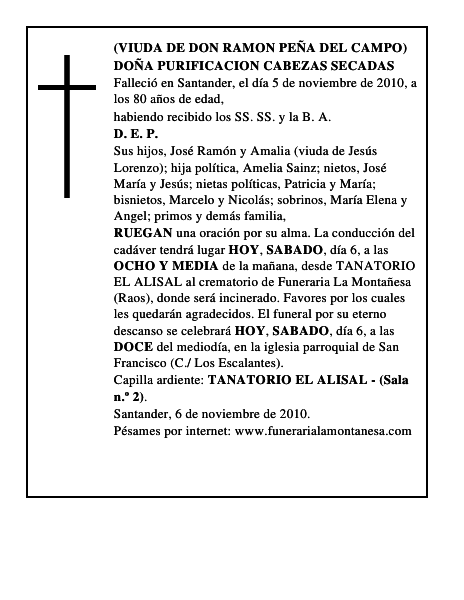 DOÑA PURIFICACION CABEZAS SECADAS