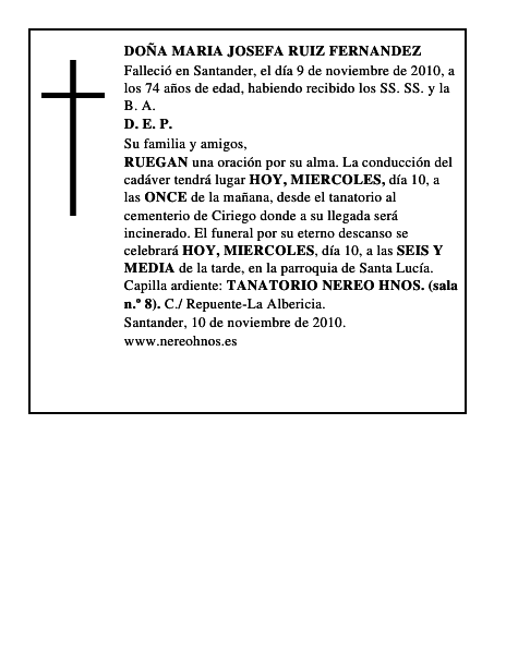 DOÑA MARIA JOSEFA RUIZ FERNANDEZ