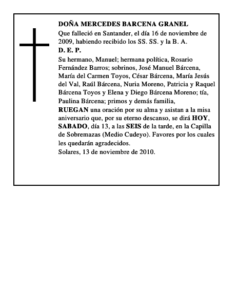 DOÑA MERCEDES BARCENA GRANEL