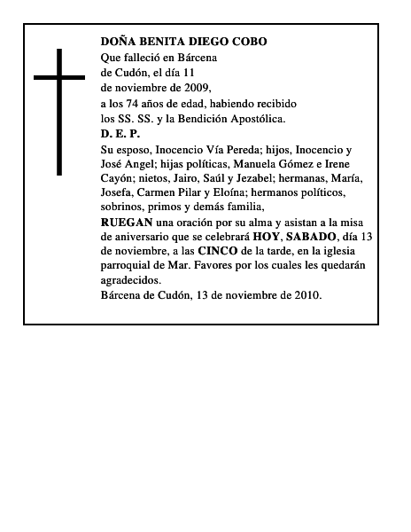 DOÑA BENITA DIEGO COBO