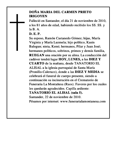 DOÑA MARIA DEL CARMEN PRIETO IRIGOYEN