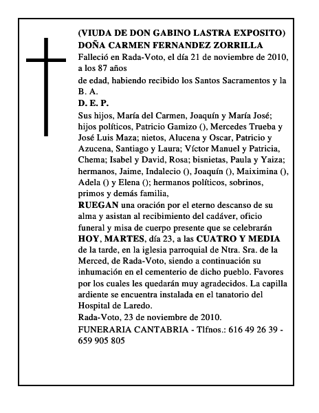 DOÑA CARMEN FERNANDEZ ZORRILLA