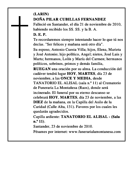 DOÑA PILAR CUBILLAS FERNANDEZ