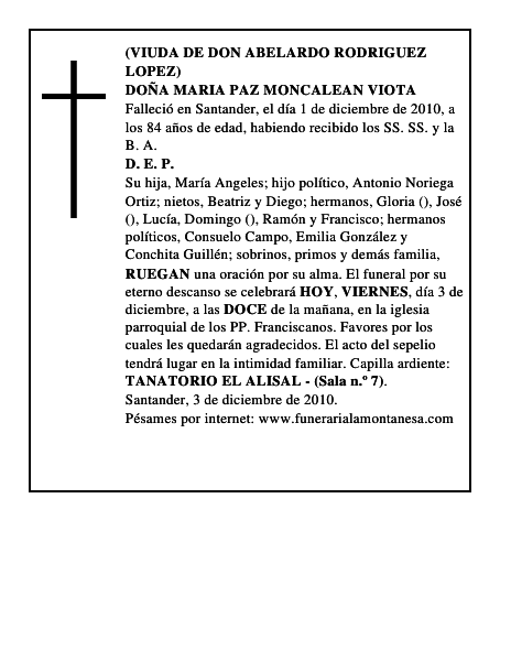 DOÑA MARIA PAZ MONCALEAN VIOTA