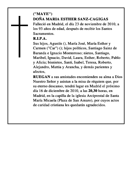 DOÑA MARIA ESTHER SANZ-CAGIGAS