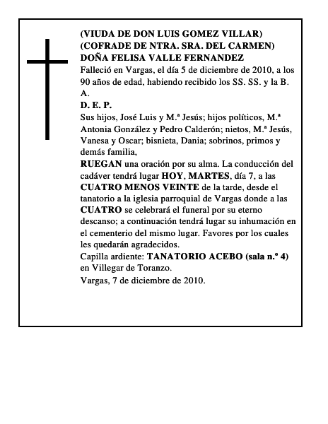 DOÑA FELISA VALLE FERNANDEZ