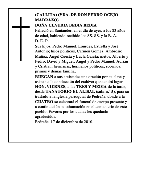 DOÑA CLAUDIA BEDIA BEDIA