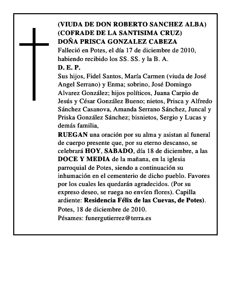 DOÑA PRISCA GONZALEZ CABEZA